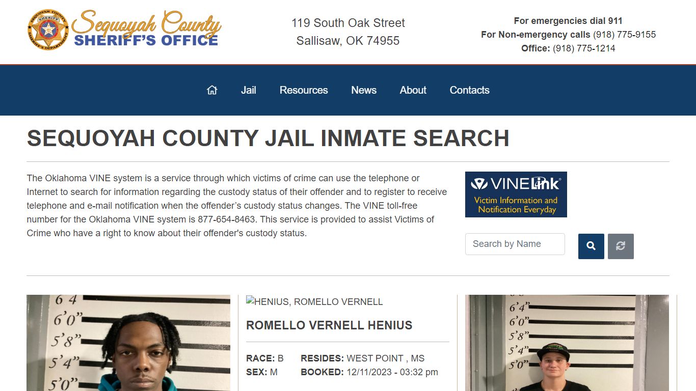 Inmate Search - Sequoyah County Sheriff's Office